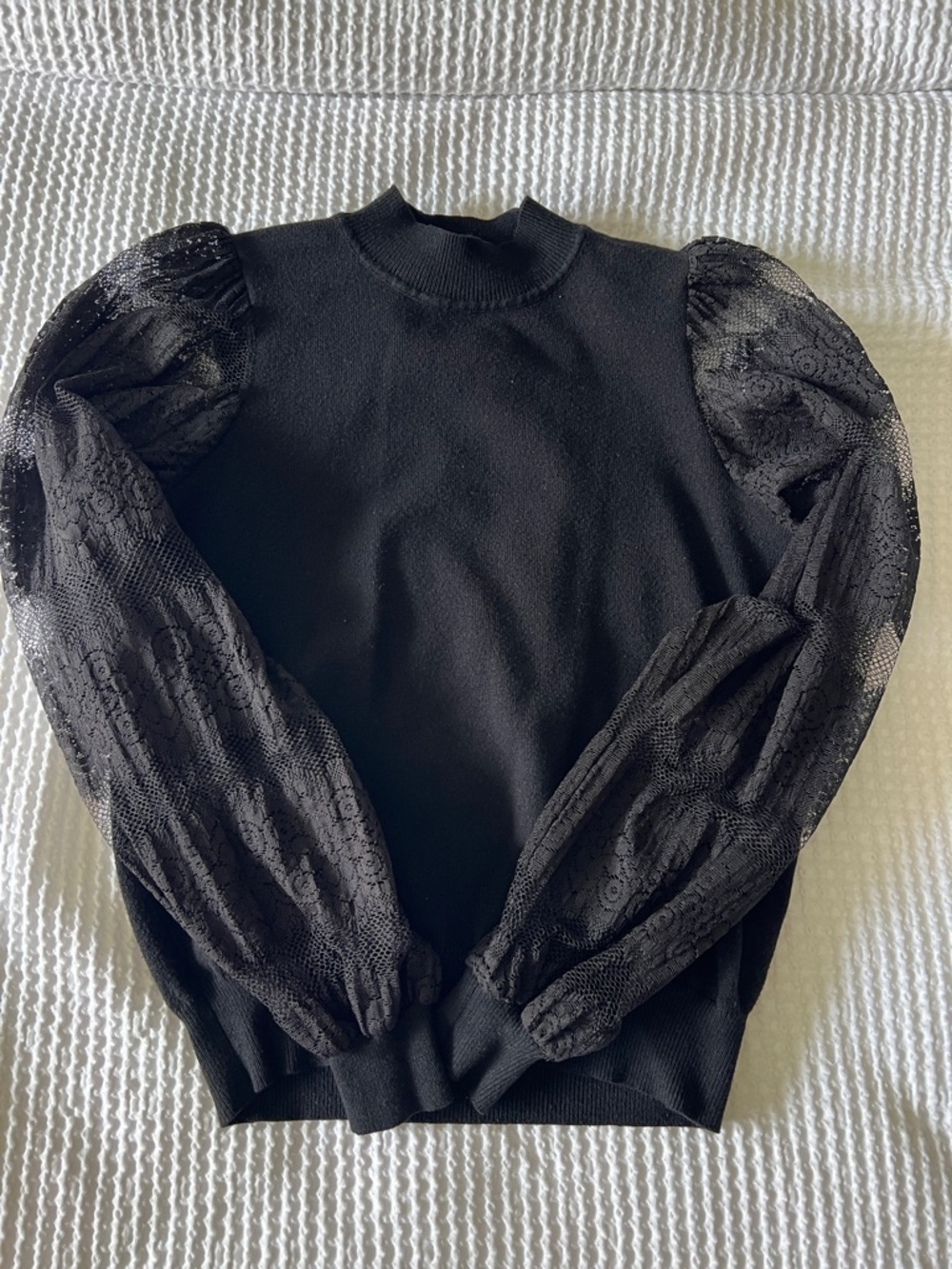 Black Puff Sleeve Lace Sweater - Women's